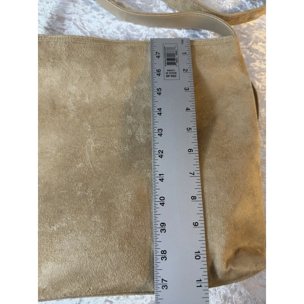 Charter Club Suede Leather Fringe Shoulder Bag Tan Boho Western Crossbody